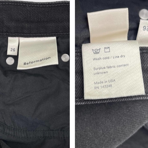 Reformation High Rise Side Zipper Black Jeans Women's Size 26 - Picture 15 of 15